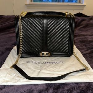 Rebecca Minkoff leather black hand bag like new chevron quilted crossbody